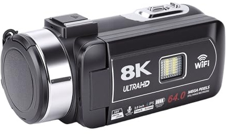 Hamwesh Caméscope 8K, Photo 64 MP, Zoom Numérique 18X, écran Tactile 3 Pouces, Caméra de Vlogging WiFi LED, Enregistreur Vidéo Numérique avec Webcam, Micro Externe, Enregistrement en Pause pour Les