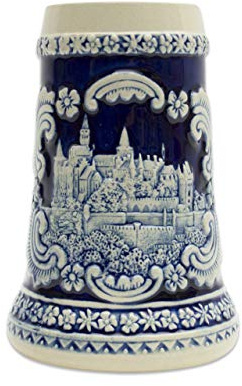 0.6 Liter | OktoberfestHaus German Schloss (Castle) Drinking Stein Cobalt Blue Hand Painted Engraved Mug Beer Steins, Ceramic Steins, Beer Lover Gifts, German Beer Mug