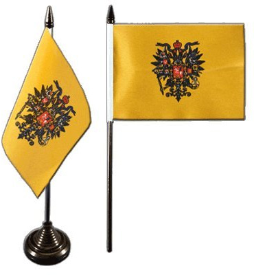 Flaggenfritze Tischflagge Russland Zar Nikolaus 10 x 15 cm, russische Flagge, reißfestes Polyester, farbintensiver Siebdruck, kleine Fahne mit Kunststoff-Sockel