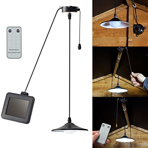MASUNN Solar Al Aire Libre Jardín Patio Led Techo Colgante Luz Colgante Garaje Cobertizo Lámpara + Mando A Distancia