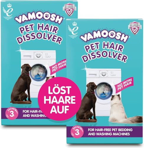 Vamoosh Tierhaarentferner – Tierhaarentferner für Waschmaschinen, 6x100g, entfernt Gerüche, löst Hunde-, Katzen- und Tierhaare auf, reinigt Haustierbettwäsche in der Waschmaschine