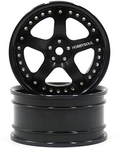 hobbysoul 2pcs RC 1/10 Aluminum Alloy Wheel Rims Hex 12mm Adjustable Offset Black Color Fit 1:10 RC On Road Drift Touring Car Tires