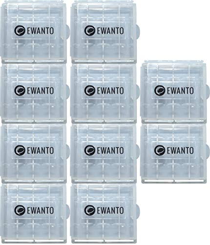 10x EWANTO Batteriebox/Akkubox zu Aufbewahrung von 4 STK. Mignon (AA) oder Micro (AAA) Batterien und Akkus transparent mit Logo