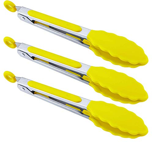MSY BIGSUNNY 7 Mini Silicone Serving Tongs Set of 3 (Yellow)