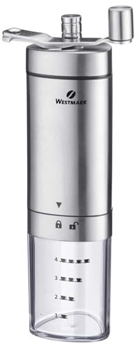 Westmark Molino de mano de café con mecanismo de molienda de cerámica, Para hasta 4 tazas de café, Con escala, Brasilia, Longitud: 20,5 cm, Acero inoxidable/cerámica, 24902260