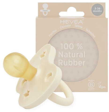 HEVEA Naturkautschuk Schnuller RUND Form, 3-36 Monate - Hygienisches Einteiliges Design für Neugeborene bis Kleinkinder, BPA-frei, Weich & Langlebig - Einzelpackung (Milchweiß)