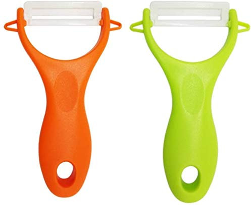 Farbfruchtschäler Keramik Sparschäler für Obst und Gemüse -Sicherheit，Langlebig，Anti-Rost（Pink und Grün）