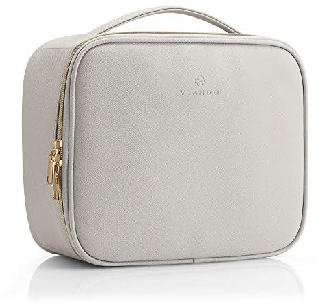 Vlando Vintage Reise Kosmetiktasche, Make Up Tasche Leder, Schminktasche Mädchen, Kosmetikkoffer Klein, Waschtasche Kulturtasche Portable Wasserdicht, Etuis für Damen, Geschenke für Freundin