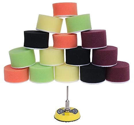 16Pcs 2inch 50mm Polieren Polierpad Set Flacher Schleifschwamm mit 3mm Schaft Klett-Trägerplatte für Dremel Auto Wachsen,A