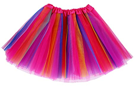 Sibba Sparkle Rainbow Tutu Skirt Ballet Dance Skorts 3 Layered Tulle Outfit Role-Playing Cosplay Birthday Princess Christmas Party Decoration for Girls 2-7 Years Sports Clothing (Pink)