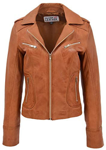 Giacca da motociclista da donna in vera pelle con cerniera, stile casual Kim
