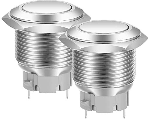 Gebildet 19mm Testa Piatta ACCESO/SPENTO SPST Pulsante a Scatto, Interruttore a Pulsante in Metallo Impermeabile in Acciaio Inossidabile, Terminali a Saldare DC 6V/12V/36V/48V, AC 110V/230V 3A 1NO