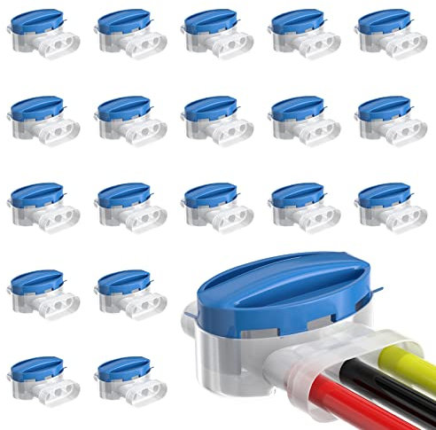Newaner 20 pezzi morsetti per cavo/cavi, connettori elettrici impermeabili,connettore con gel, giunti stagni per cavi elettrici prolunga per giardino esterno rasaerba robot, blu/bianco