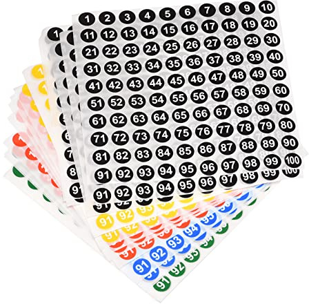 sourcing map 25er Pack 1 bis 100 Zahlenaufkleber 10mm/0,4 für Klassifizierung 5 Farben