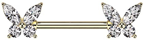 beyoutifulthings Brustwarzen-piercing Gold Silber Schmetterling Zirkonia Clear Brust-piercing Nippel-piercing Chirurgenstahl Stab 11-mm