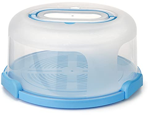Spesh Runde Kuchenträger mit Tragegriff 10 Zoll Kuchenbehälter Tortenbutler mit Schneiderillen Wiederverwendbar Kuchencontainer Ø 30x15 cm(Blau)