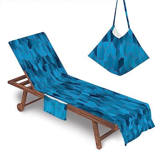 Morbuy Sun Lounger Beach Towel with Pockets, Geometric Style Beach Lounger Towel Beach Chair Cover Towel Fitted Microfiber Sunbed Towel Sun Lounger Towels for Summer Vacation (Blue)