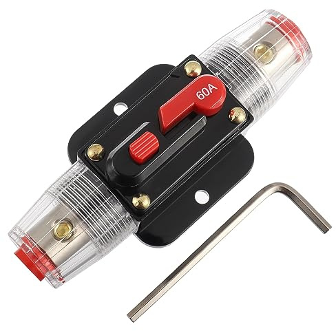 EPLZON 60A Disjoncteur Interrupteur 60 AMP Fusible Inline Holder 12V-53V DC Bouton de réinitialisation manuelle pour système d'amplificateur de son audio de voiture RV Home Marine Boat Truck