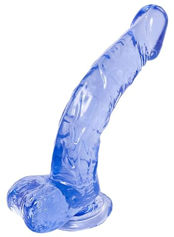 Adam & Eve Cool Curve Jelly Dildo, Realistic Curved Dildo with Suction Cup Base, Soft and Flexible PVC for G Spot or P Spot Stimulation, Strap On Harness Compatible, 8 Inch Total Length, Adult Toy