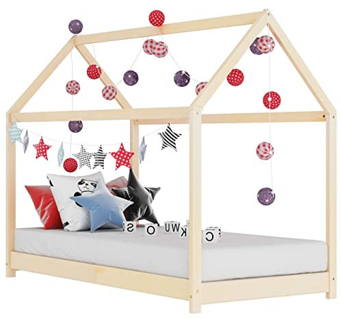 BaraSh Kinder-Bettgestell Massivholz Kiefer 70 x 140 cm Hausbett Deko Bett Kinder Kinderbett Hausbett Kinder Bodenbett