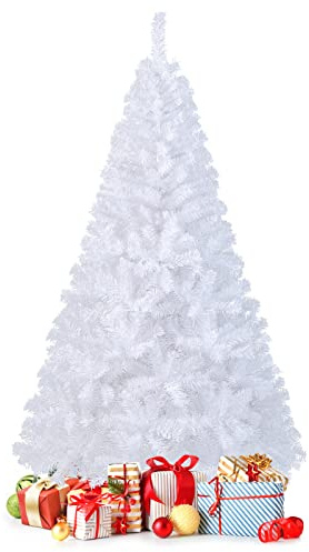 GOPLUS Konstgjord julgran, 150/180/210/240 cm, konstgjord julgran med metallstativ och PVC-barr, julgran för jul, helgdagar (snövit, 180 cm)
