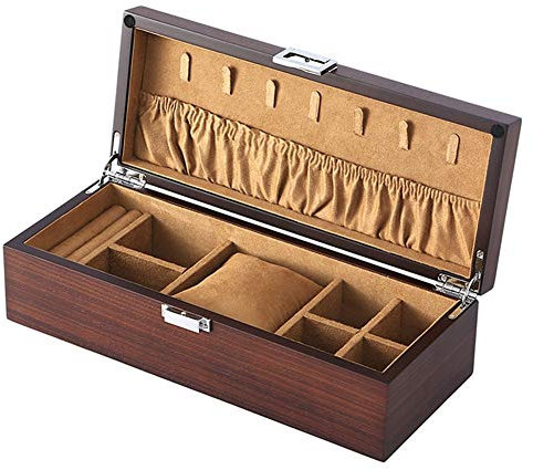 BONOOL Schmuckschatulle, Holzvitrine, klassischer Samt, Vintage, vielseitig, hohe Kapazität, für Ring, Halskette, Armband, Uhr, Aufbewahrungsbox, Schmuckschatulle für Damen