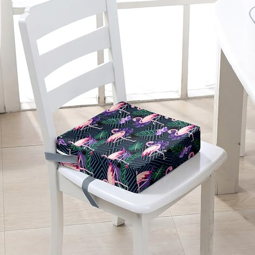 FANSU Kinder Sitzkissen Sitzerhöhung Stuhl, Karikatur Flamingo Druck Baby Kind Sitzkissen Quadrat Zerlegbar Kleinkinder Esszimmerstuhl ErhöHen Pad Esszimmer Boostersitze (32x32x8cm,Lila)