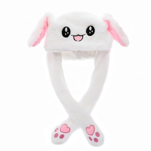 GWAWG Funny Plush Bunny Hat Ear Moving Jumping Rabbit Cute Animal Flap Cap Stitch Hat for Women Girls Children Party Holiday Halloween Easter Christmas Birthday Dressup Cosplay Costume Gift