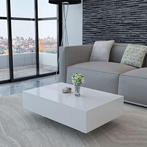 AUVYI Couchtisch Hochglanz Weiß 85x55x31 cm MDF mit Hochglanz-Finish Wohntisch Sidebord Center Table Beistelltisch Rechteckig Salontisch Kaffeetisch Möbel Holz Cautschtisch