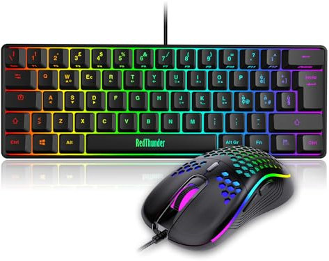 RedThunder 60% Tastiera da Gioco Meccanica Cablata, Retroilluminazione Dinamica RGB, Mouse a Nido D'ape Leggero da 7200 DPI, Tastiera Ultracompatta, 62 Tasti Anti Ghosting, Layout IT per PC/PS5-Nero