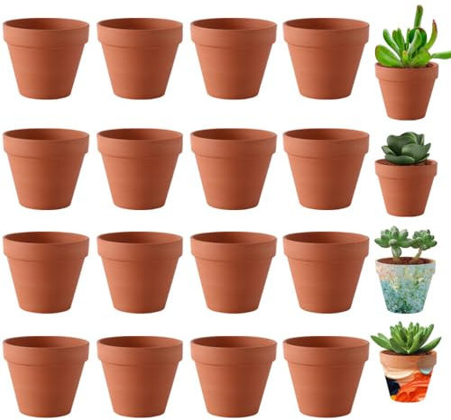 TGKYK Vasetti Terracotta Piccoli, 16 Pezzi 6cm Vaso Terracotta, Vasi in Terracotta con Foro di Drenaggio, Vasi Terracotta per la Coltivazione di Piante, Decorazione Interna ed Esterna