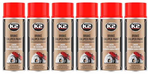 K2 Pintura para Pinza de Freno Anticalórica Pack de 6 - Color Rojo - Brake Caliper Spray 400 ml