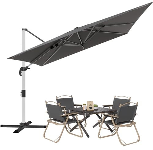 TRIUMPHKEY Rechteckiger Sonnenschirm aus Aluminium 300×300cm, Kurbel schwenkbar und neigbar, UV50+, Wasserdicht