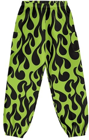 Gzzxiailg Green Flame Kung fu Pant for Womens High Waist Tai Chi Pant Non-See-Through Pilates Dance Joggers Sporty Leggings with Pockets