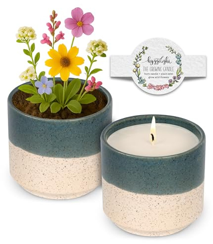 Hyggelight - The Growing Candle, Rosemary & Sage Scent, 8.5oz Ceramic Pot, Single Wick Aromatherapy Candles, 100% Soy for Women and Men, Willow