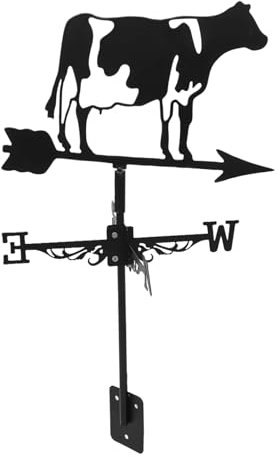 Milisten Girouette Facile à Installer pour Décoration Extérieure en Fer 3D Forme Vache Noire, Indicateur de Vent Design Européen Simple et Créatif de Jardin et Patio