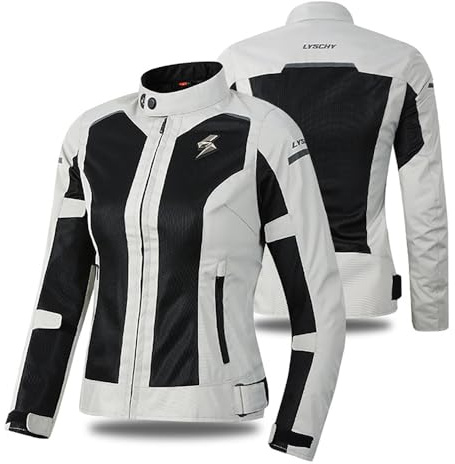 YuanDiann Damen Motorradjake mit 7 Stück Protektoren Atmungsaktiv Netz Winddicht Reflektierend Slim Fit Textil Motorcross Motorradbekleidung Protektorenjacke Schutz Jacke Motorradanzug Grau XXL