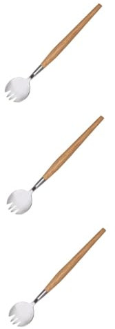 Garneck 3pcs Multifunctional Kitchen Forks Salad Servers Wooden Handles Home Daily Use