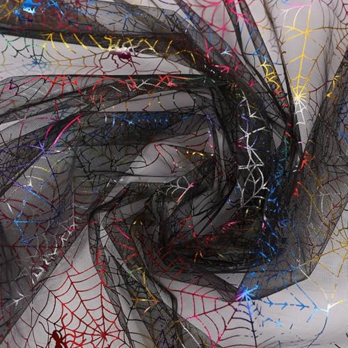 Tüllstoff, 150×200cm Schwarz Tüll Stoff Halloween Spinnennetz Tüll Bunt Spinnennetz Netzstoff Halloween Dekostoff für Halloween Dekorationen Party DIY