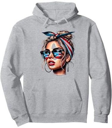 Boricua Frau Puerto Rico Flagge Bandana Sonnenbrille Pullover Hoodie