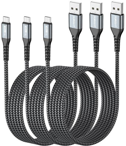 SUNGUY Cable Micro USB, 3 pièce 2M Câble Micro USB vers USB, Charge Rapide Cable pour Samsung Galaxy S7 Edge, Moto G5 Plus, Sony Xperia Z5, Huawei P0 Lite, Kindle