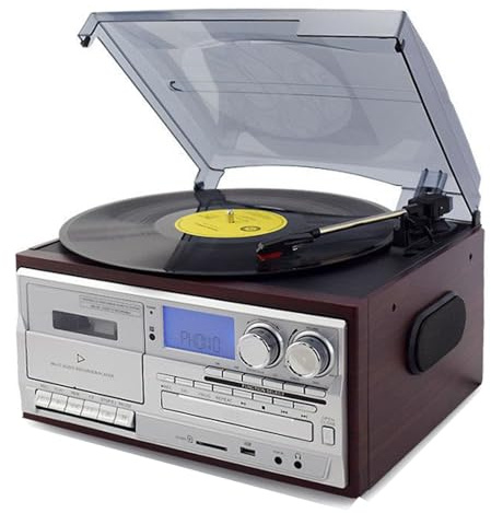 9-in-1-Plattenspieler, CD-Player, Am/Fm-Radio, Retro-Plattenspieler Mit Bluetooth Und Eingebauten Lautsprechern Für Unterhaltung,Brownwoodenbox