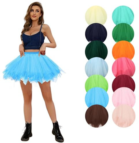 tüllrock Damen blau, Tüllrock - 50Er Jahre Karneval Ballett Kostüm Tanzkleid Ballettrock Tütü Rock Unterrock Tutu Petticoat Blau -3, Einheitsgröße