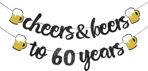Aiyraa Deko 60 Geburtstag Mann Schwarz Gold Girlande, Cheers to 60 Years Banner, Happy Birthday Girlande 60 Geburtstag Für Männer Frauen, Party Feierdekoration