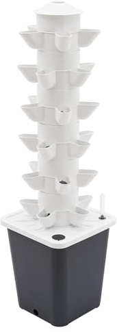 VonVVer Vertikal Hydroponik Turm 30 Pods 26x26x86cm Hydrokultur Anbausystem mit 10L Wassertank Hydroponic Growing System mit Wasserpumpe Aeroponik Anbauset Aeroponics Growing Kit für Gemüse (Grau)