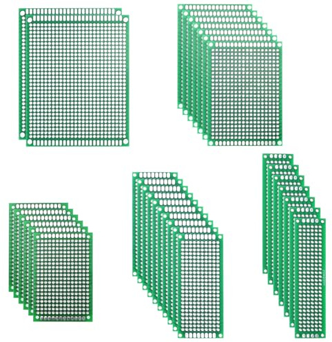 QWORK® 32 Stück Doppelseitiges PCB-Prototyp Kit, PCB Board 6 Größen, Lochrasterplatine, Kompatibel mit Arduino Projekten