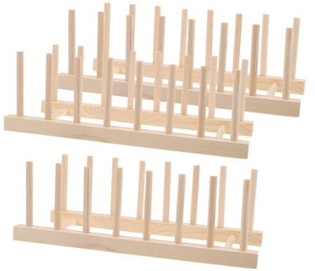 Amosfun Organizador De Platos De Madera De 3 Piezas Soporte para Cuencos Y Armario De Cocina Escurridor De Platos Soporte Elegante De Madera Natural Fácil De Limpiar