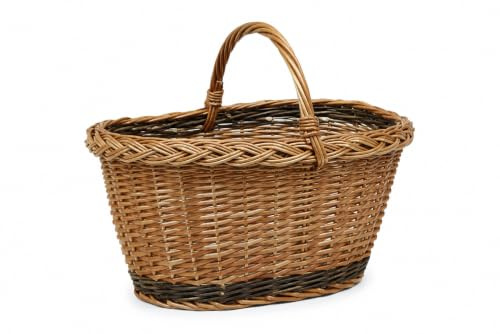 Cesta para Setas Grande Hecha en España - Cesto de Mimbre Natural con Borde Trenzado y Asa para Recolección de Setas, Frutas y Verduras - 47x32x25/35 cm - Artesanal
