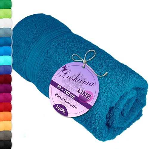 Lashuma 100% Baumwolle Duschtuch Blau - Petrol, Linz Premium Herren Badetuch 70x140 cm