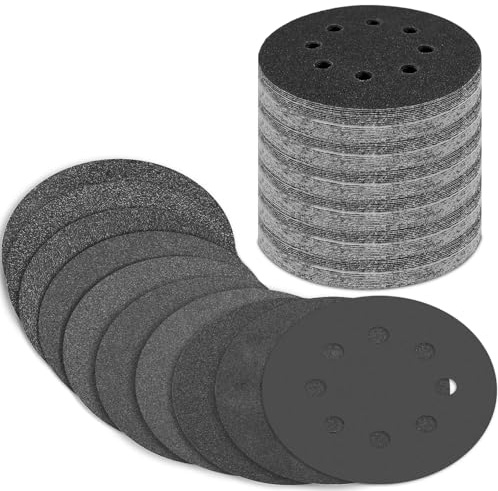 Pukamam 100 Pcs 5 inch Wet Dry Sanding Discs Grit 80 120 180 240 320 400 600 800 1000 2000 Hook and Loop 8 Hole Silicon Carbide Orbital Sander Sandpaper